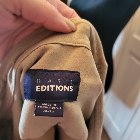 Men Tan Faux Suede Microfiber Button Up Basic Editions XL Western Streetwear - Picture 7 of 7